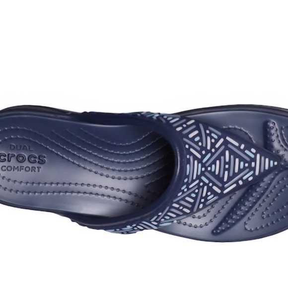 Crocs Monterey Beaded Wedge Navy Blue Dual Comfort Flip Sandal Women's size 7 - Picture 6 of 10